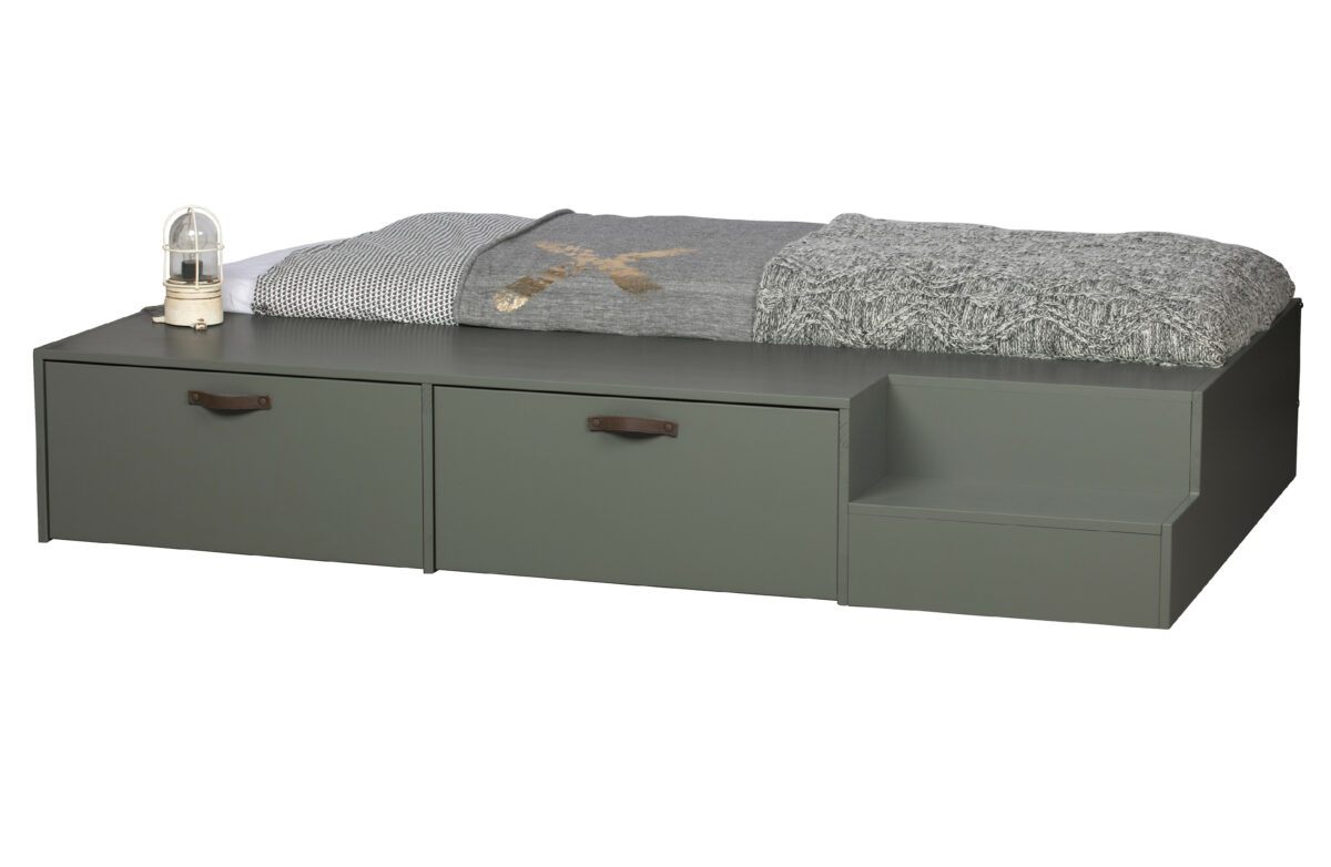 vtwonen Dřevěná postel STAGE zelená s úložným prostorem